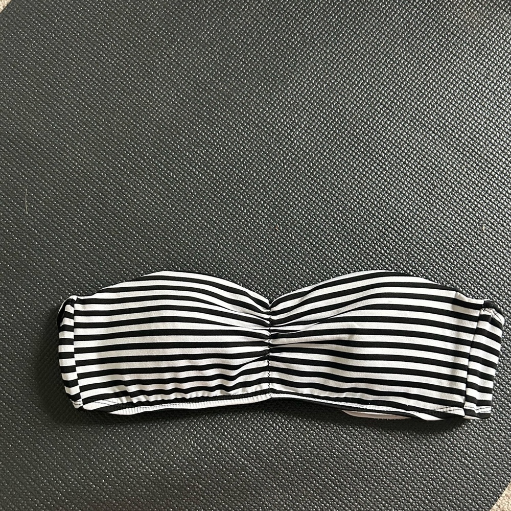 Black and white striped bandeau bikini top